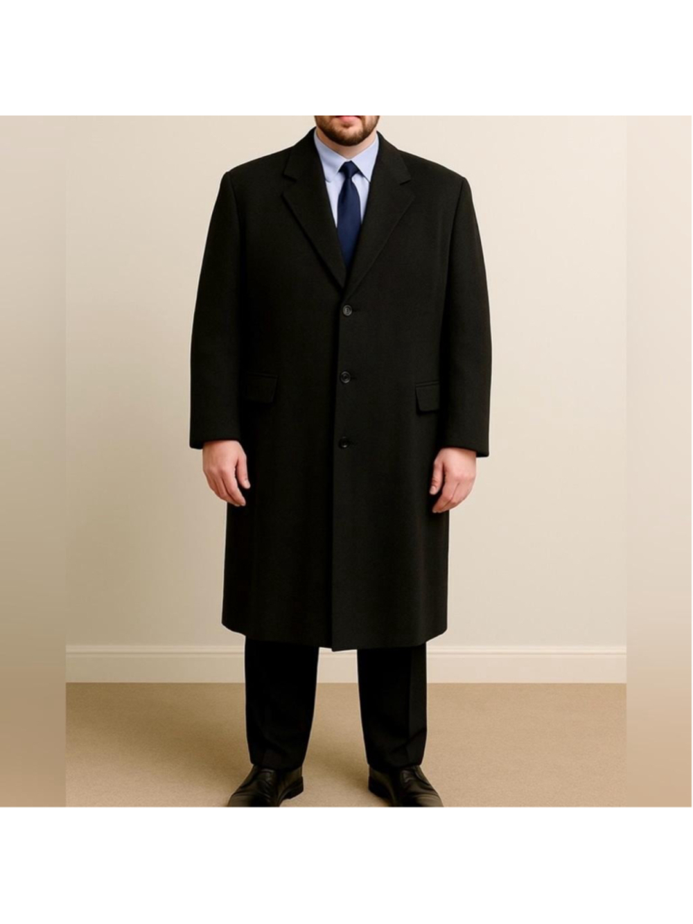 Vintage Nino Cerruti Rue Royale Cashmere Blend Overcoat Black 46L XL Tall NWOT - Picture 3 of 8